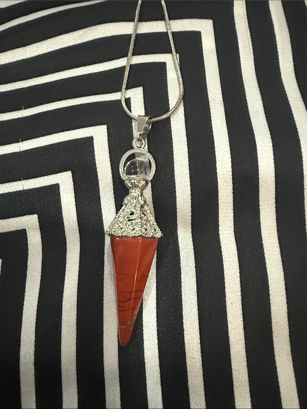 Silver Pendant Necklace with Red Jasper Point